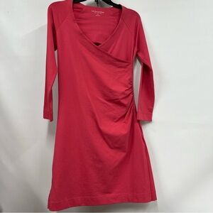 Soft Surroundings pxs coral Pink Wear Anywhere Surplice Ruched Faux Wrap Dress